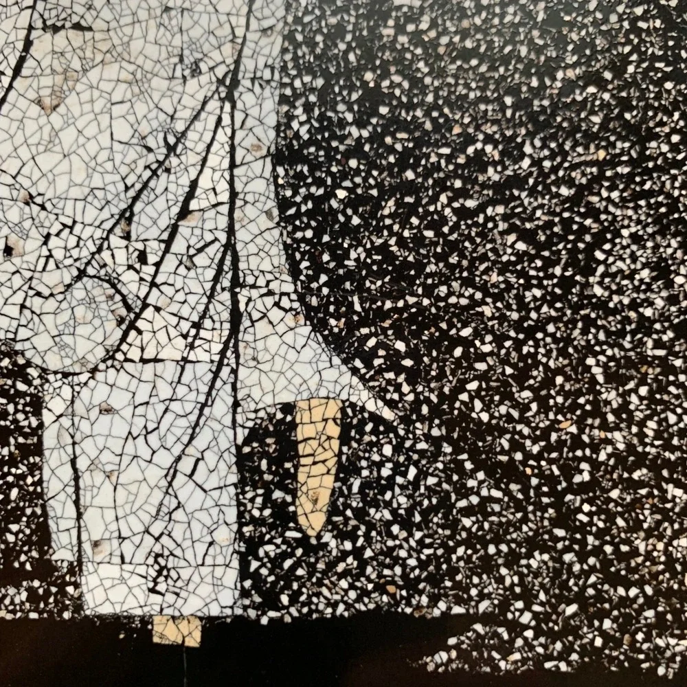 Vietnamese Lacquer Art 8x12 Eggshell Inlay Ao Dai Women Black White Minimalist